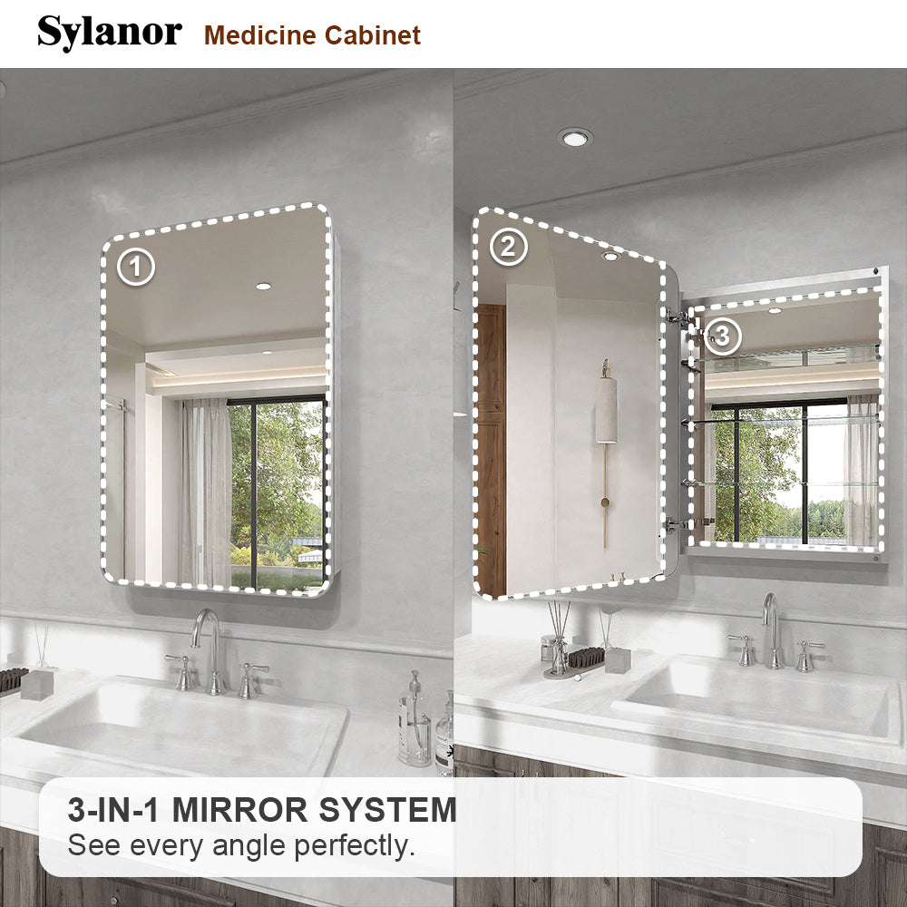 Verve Frameless Recessed or Surface-Mount Rectangular Aluminum Medicine Cabinet with Mirror in Brushed Nickel