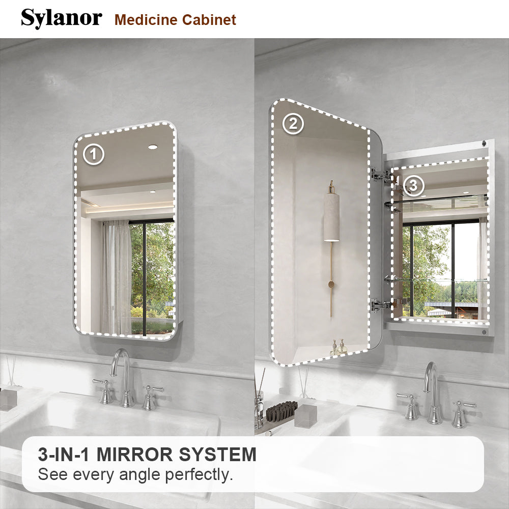 Verve Frameless Recessed or Surface-Mount Rectangular Aluminum Medicine Cabinet with Mirror in Brushed Nickel