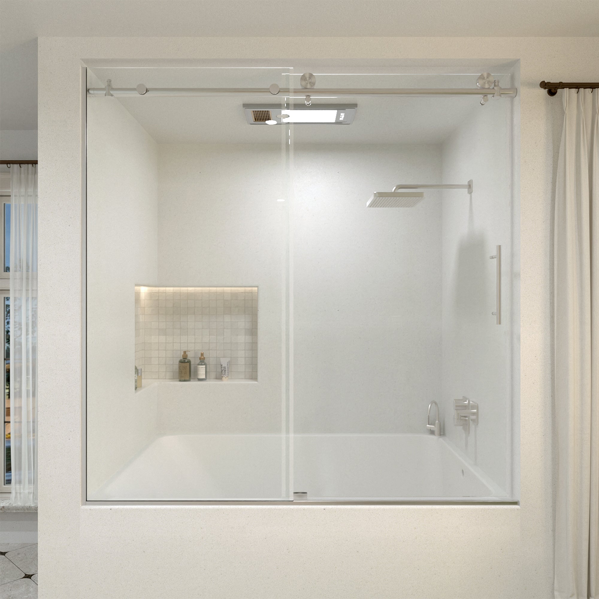 Saudade 60 in. W x 60 in. H Sliding Frameless Tub Door  Finish with Clear Glass