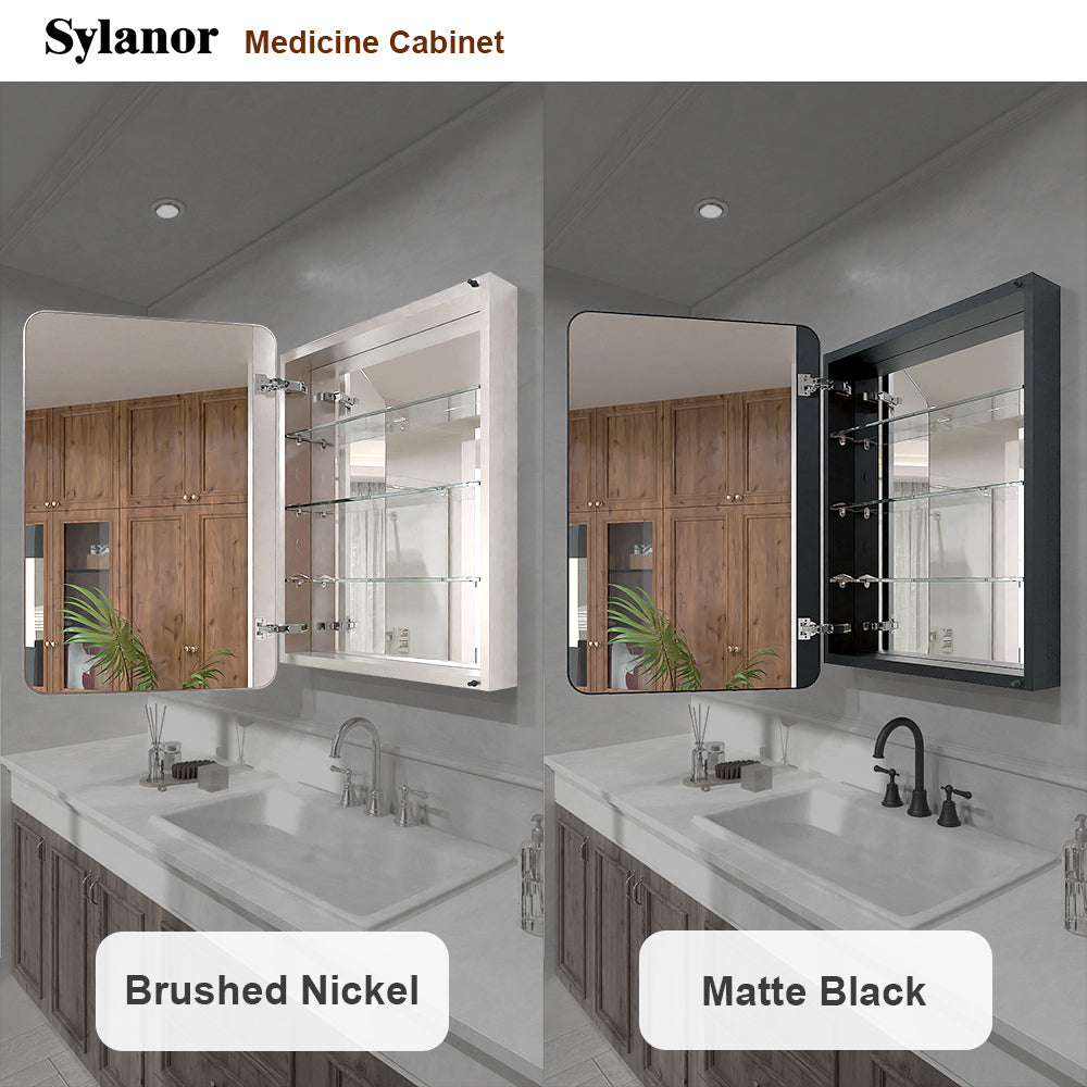 Verve Frameless Recessed or Surface-Mount Rectangular Aluminum Medicine Cabinet with Mirror in Brushed Nickel