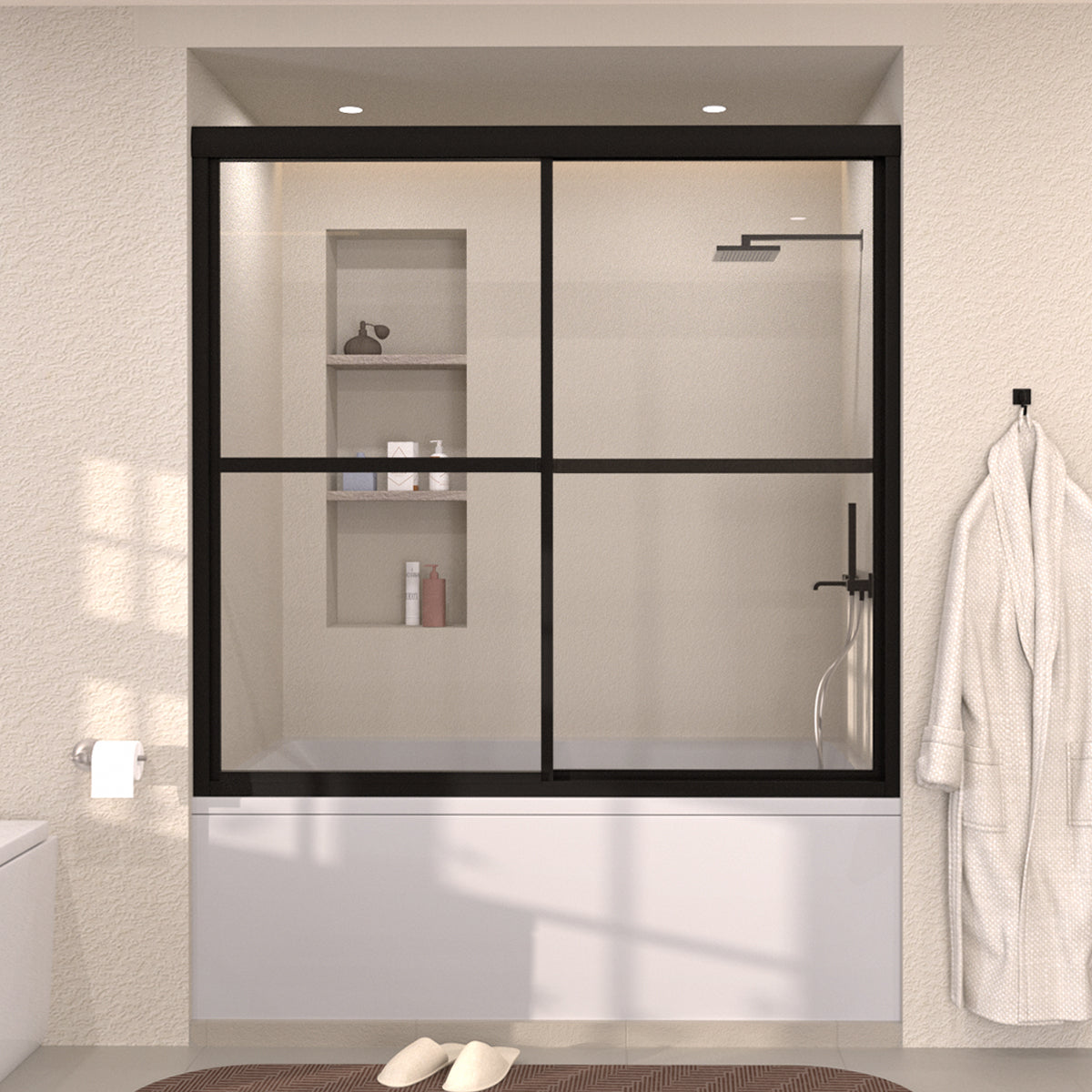 Yooli 59 in. W x 56 in. H Framed Sliding Tub Door  with Clear Tempered Glass
