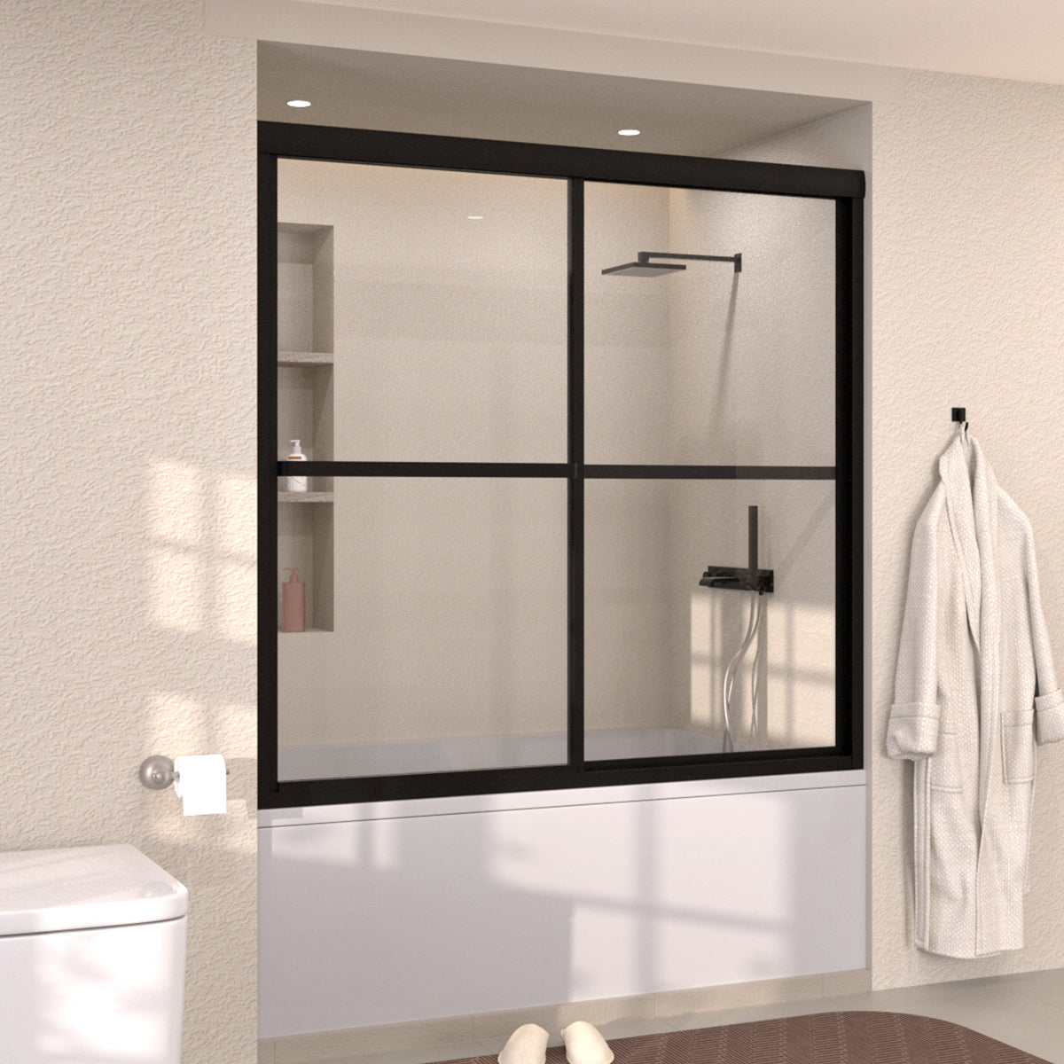 Yooli 59 in. W x 56 in. H Framed Sliding Tub Door  with Clear Tempered Glass