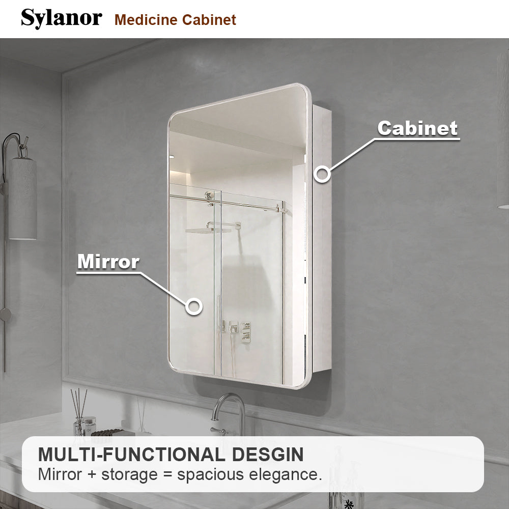 Verve Frameless Recessed or Surface-Mount Rectangular Aluminum Medicine Cabinet with Mirror in Brushed Nickel