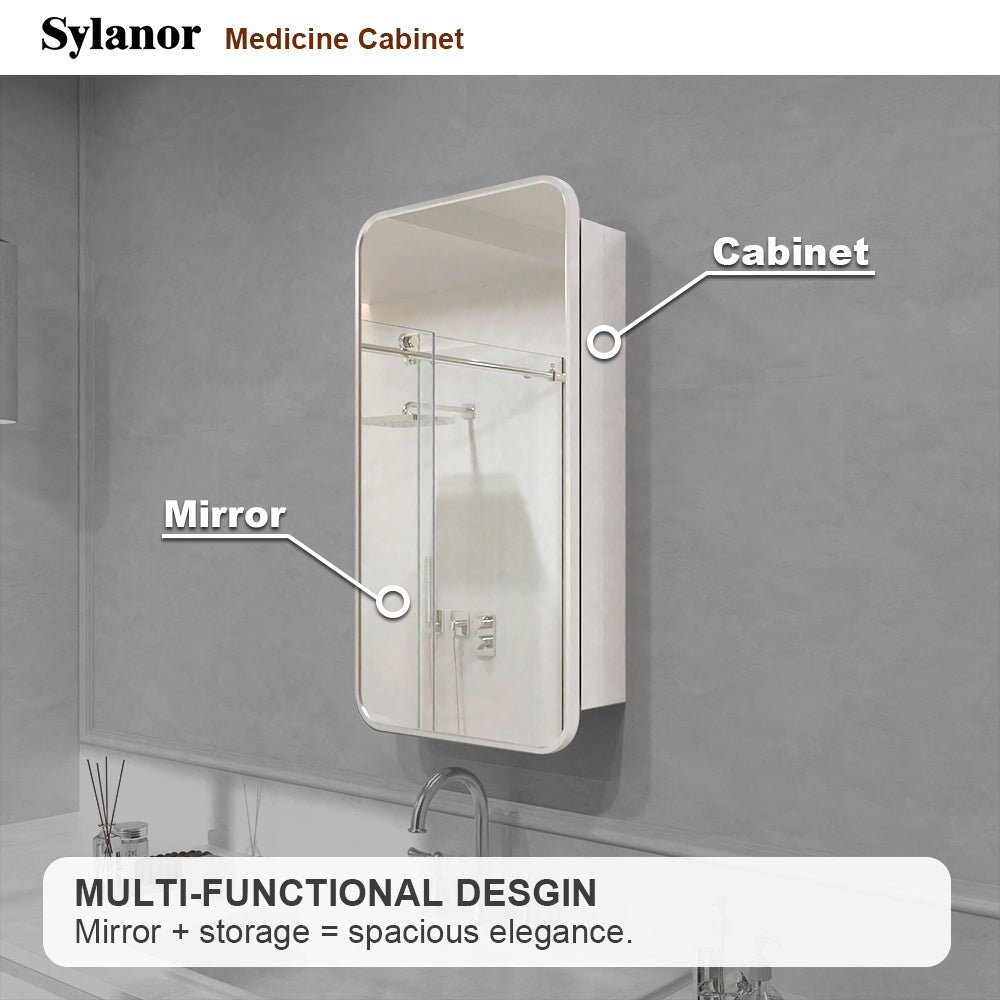 Verve Frameless Recessed or Surface-Mount Rectangular Aluminum Medicine Cabinet with Mirror in Brushed Nickel