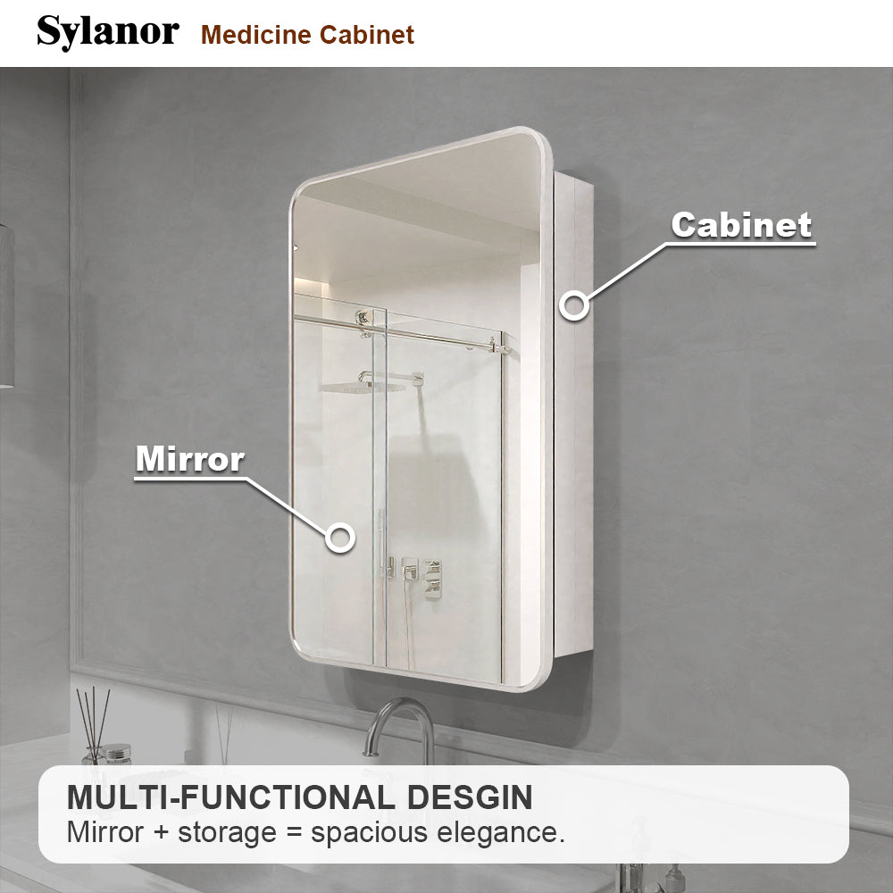 Verve Frameless Recessed or Surface-Mount Rectangular Aluminum Medicine Cabinet with Mirror in Brushed Nickel
