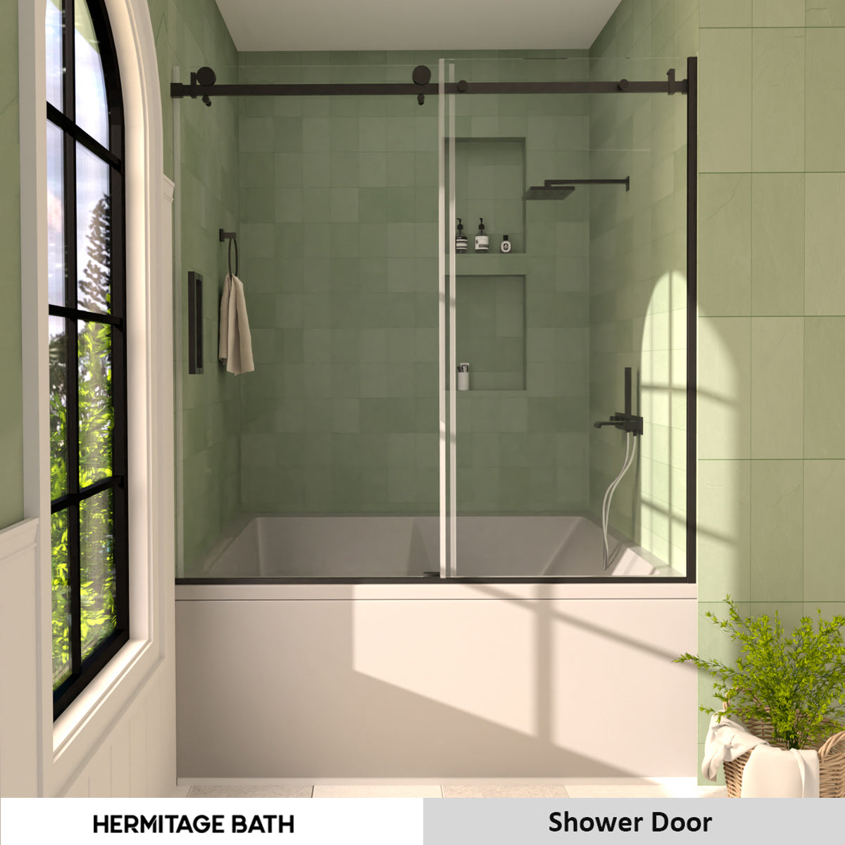 S Eletta 60 in. W x 60 in. H Sliding Semi-Frameless Tub Door in Matte Black Finish with Clear Glass