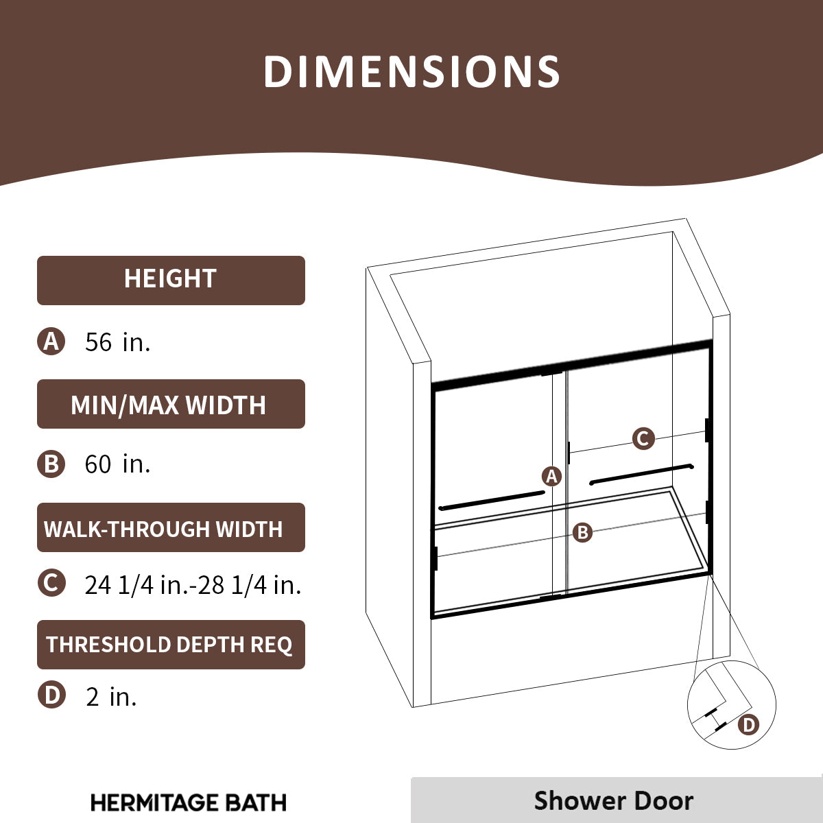 Nepti 60 in. W x 56 in. H Sliding Semi Frameless Tub Door with Clear Glass