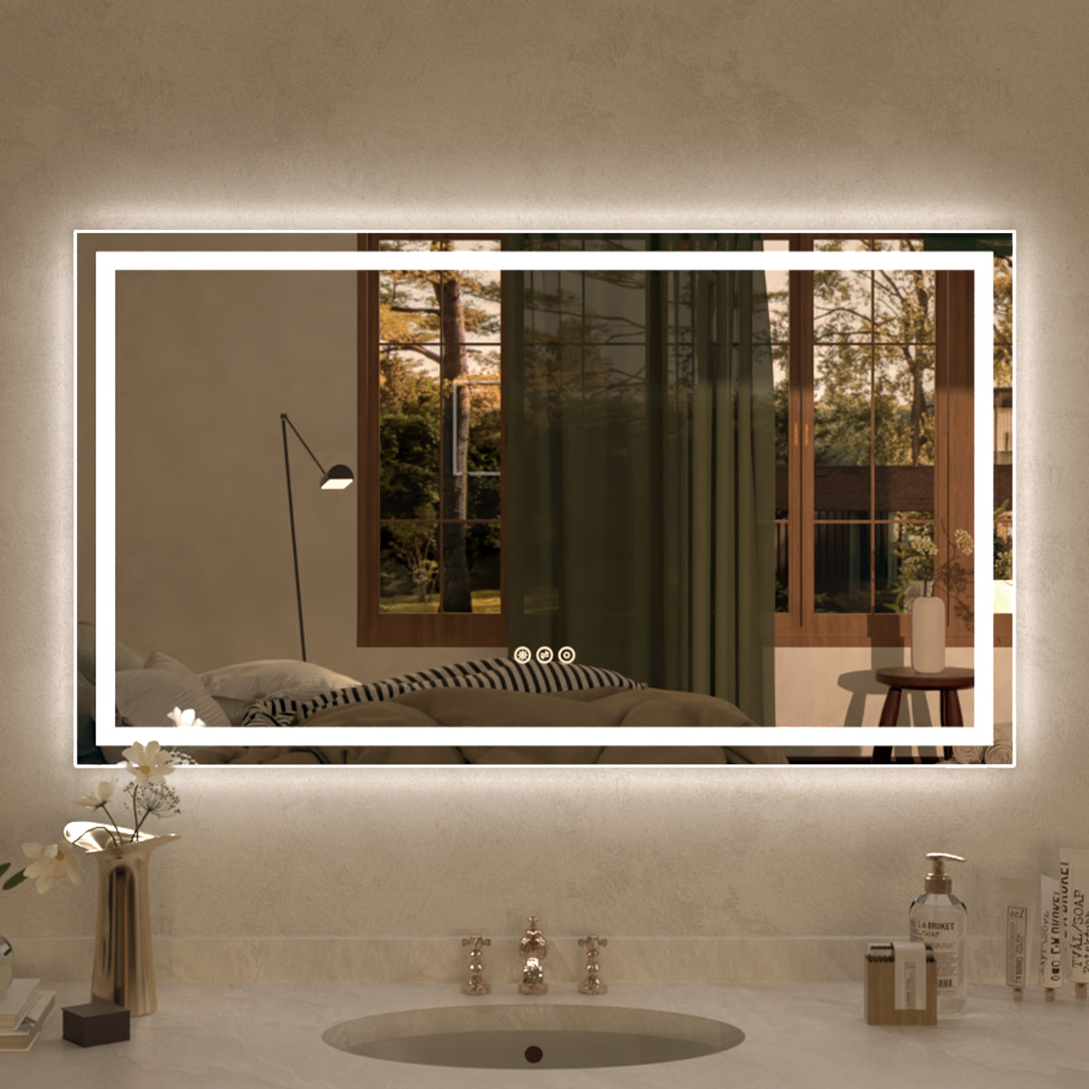 42 in. W x 24 in. H Rectangular Frameless LED Wall Bathroom Vanity Mirror