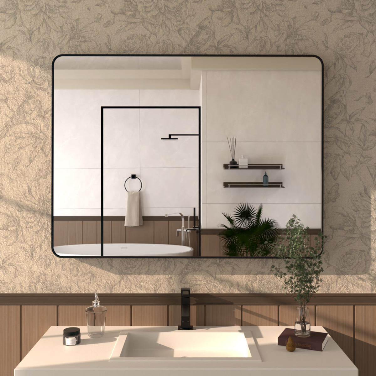 48 in. W x 36 in. H Rectangular Framed Wall Bathroom Vanity Mirror