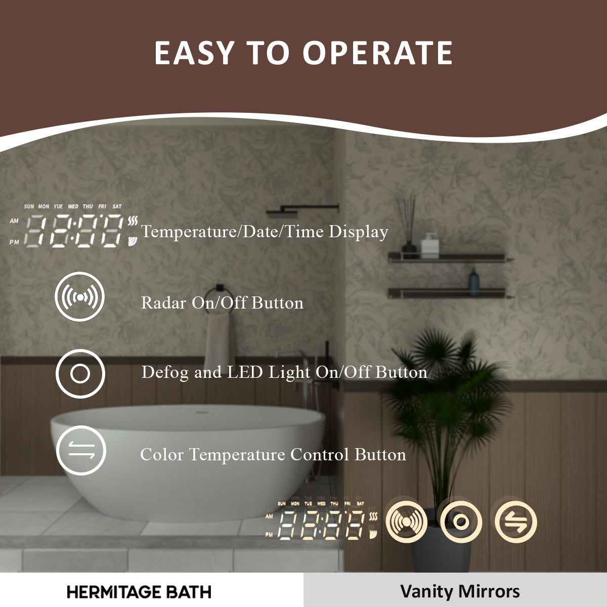 S Swarm 36 in. W x 36 in. H Rectangular Frameless Radar LED Wall Bathroom Vanity Mirror