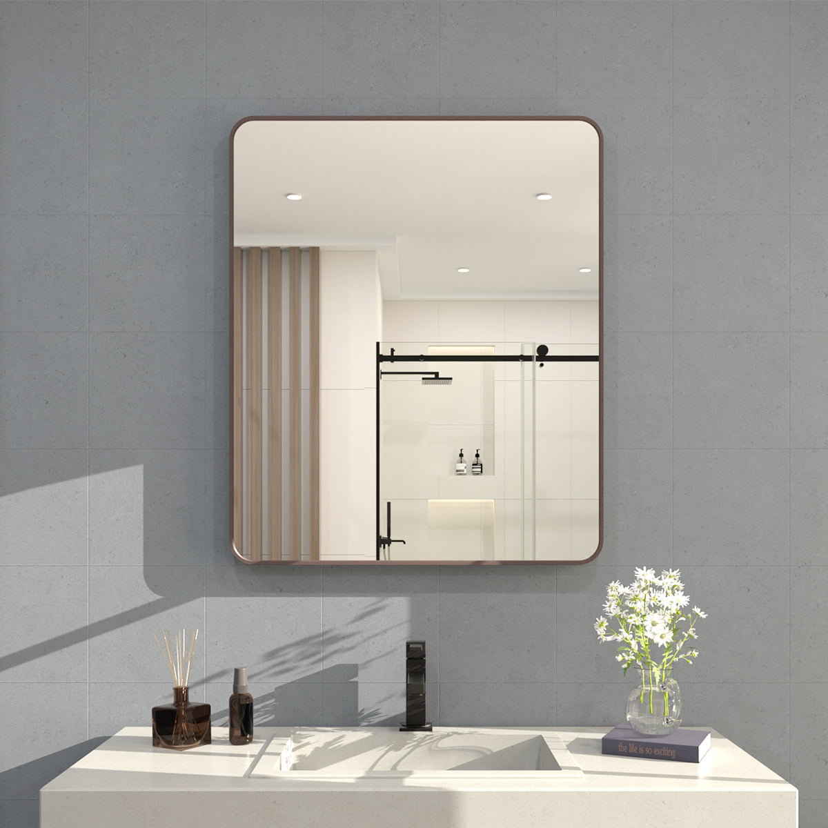 Gleami 30 in. W x 36 in. H Rectangular Framed Wall Bathroom Vanity Mirror in Oil Rubbed Bronze