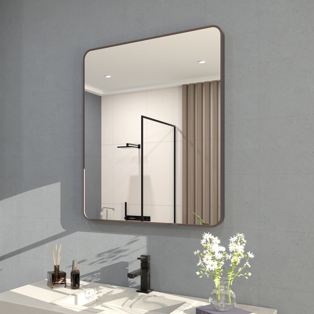 Gleami 30 in. W x 36 in. H Rectangular Framed Wall Bathroom Vanity Mirror in Oil Rubbed Bronze