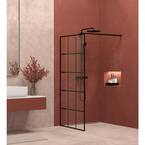 Fragrance 34 in. W x 72 in. H Fixed Framed Shower Door in Matte Black Finish with Patterned Glass